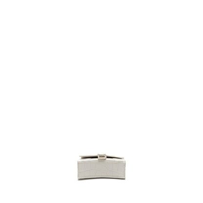 Balenciaga Hourglass Purse Crocodile-Embossed Calfskin White