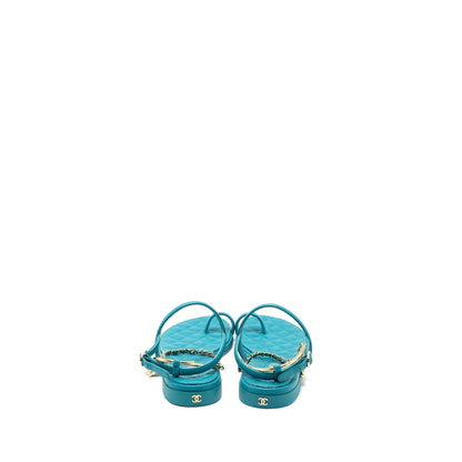 Chanel Size 38 Sandals Leather Green LGHW