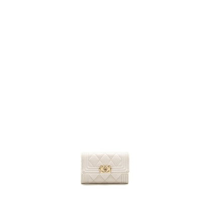 Chanel Boy Flap Card Holder Caviar White LGHW