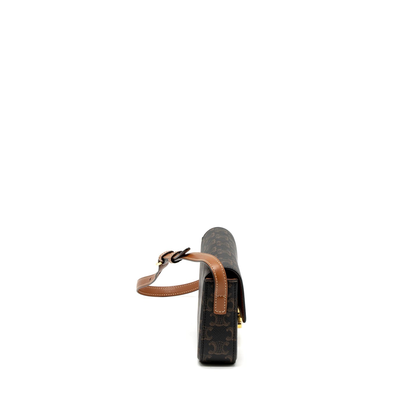 Celine Triomphe Shoudler Purse Triomphe Canvas/Calfskin Tan