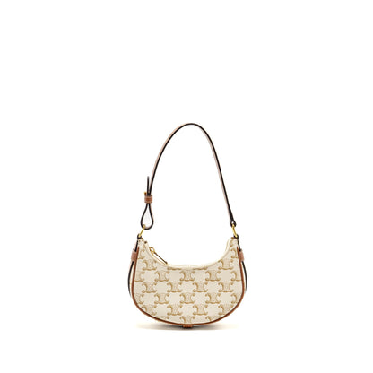 Celine Mini Ava Purse Triomphe Canvas/Calfskin White/brown