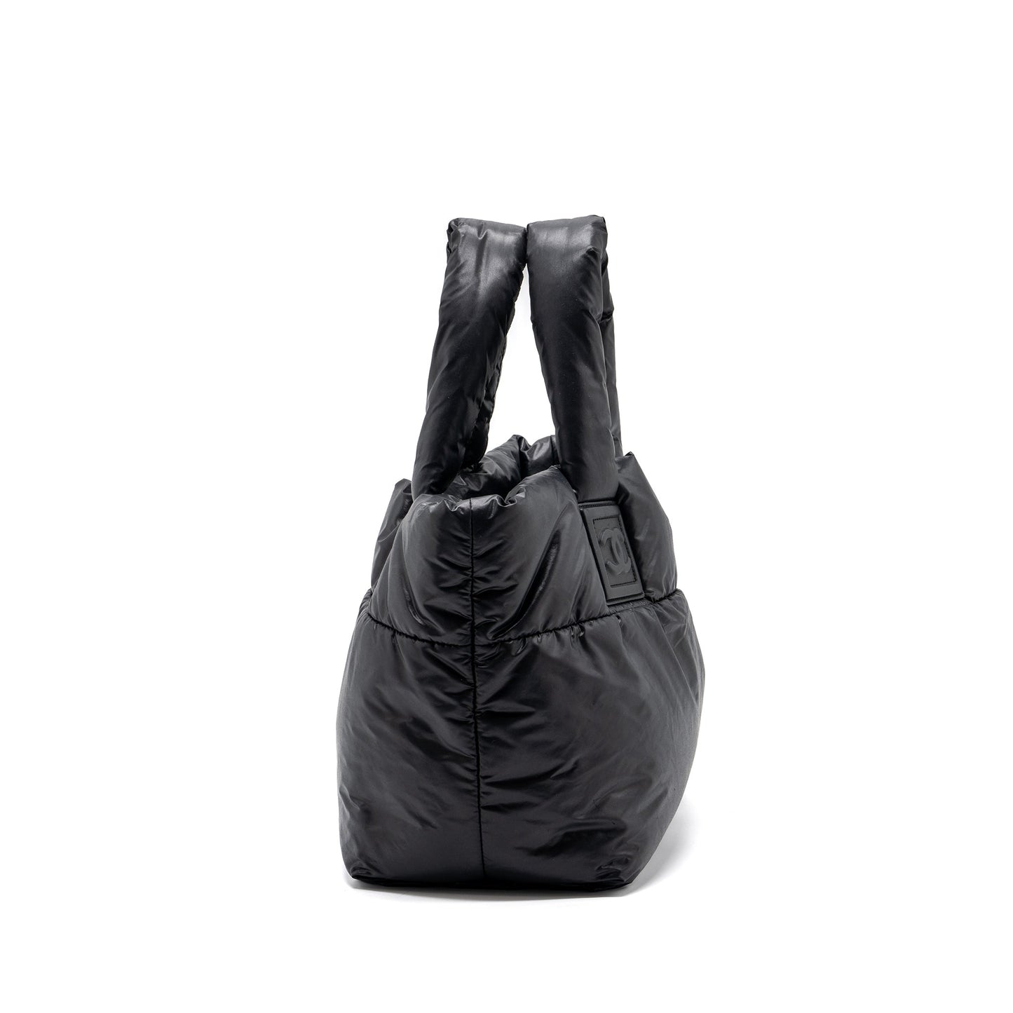 Chanel small puffy Down tote bag nylon black SHW