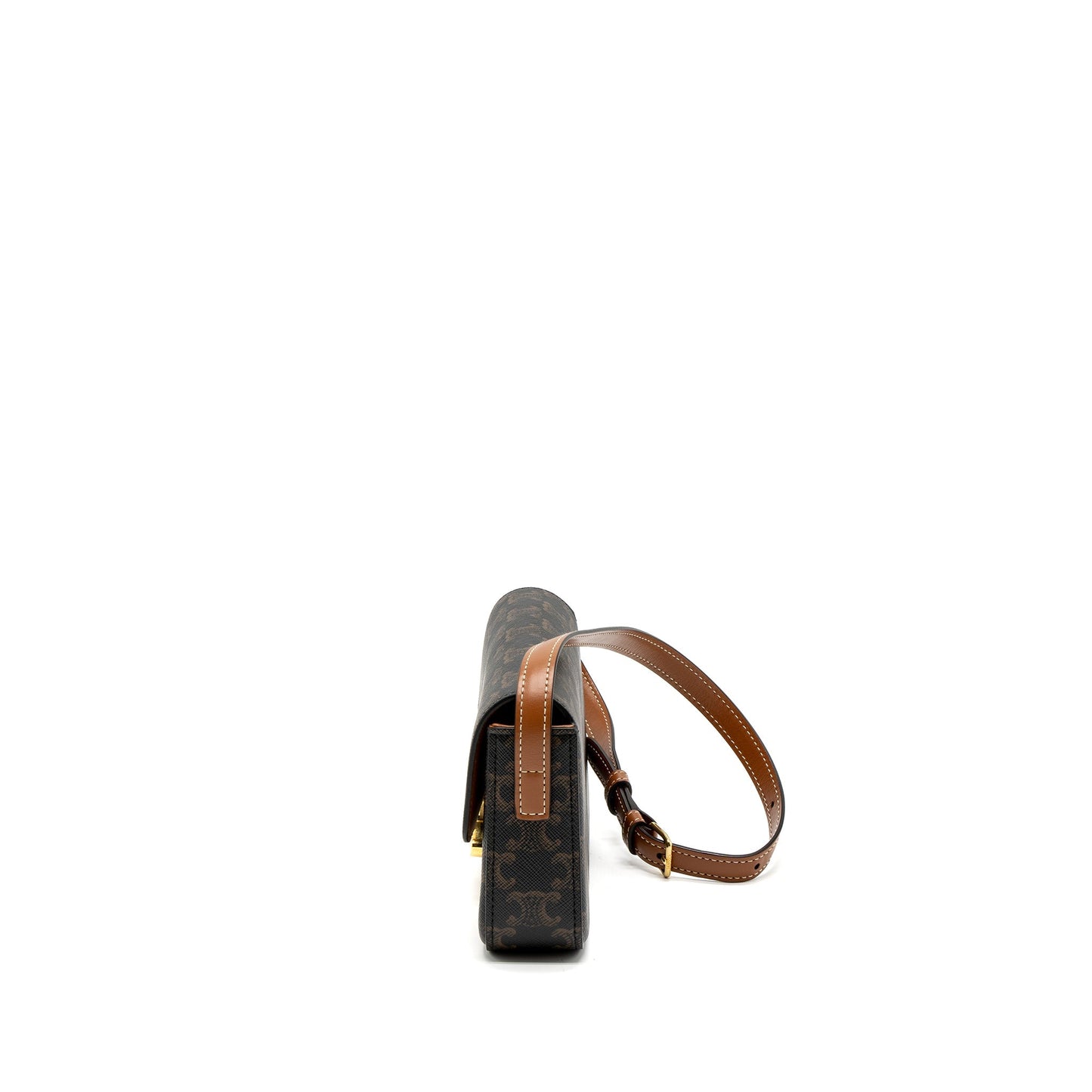 Celine Triomphe Shoudler Purse Triomphe Canvas/Calfskin Tan
