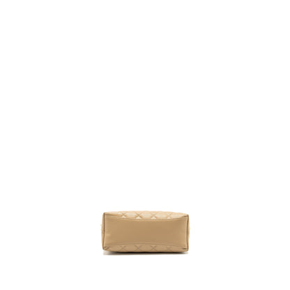 Chanel CC Logo Quilted Mini Clutch with Chain Caviar Beige GHW (Microchip)