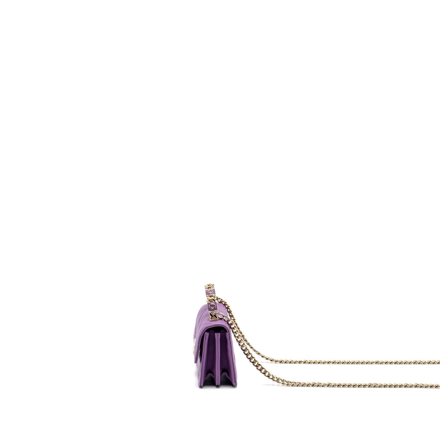 Chanel detailed top handle flap mini clutch with chain lambskin purple LGHW (microchip)