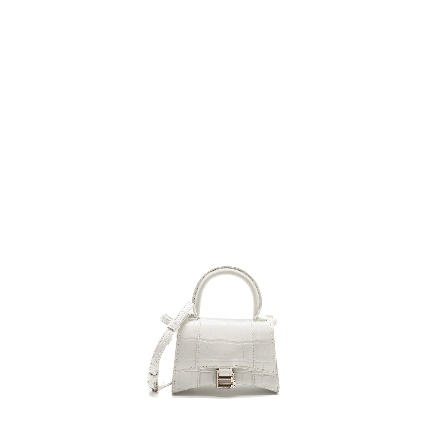 Balenciaga Hourglass Purse Crocodile-Embossed Calfskin White