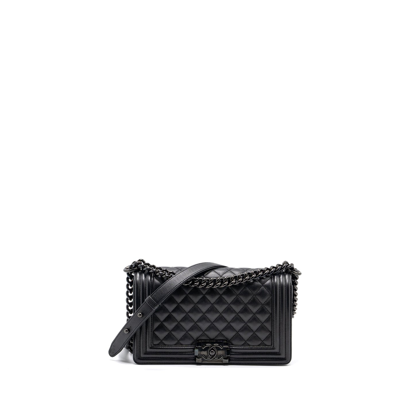 Chanel medium boy bag caviar so black black hardware