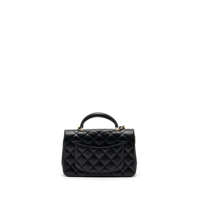 Chanel Top Handle Mini Rectangular Flap Bag lambskin Black LGHW(Microchip)