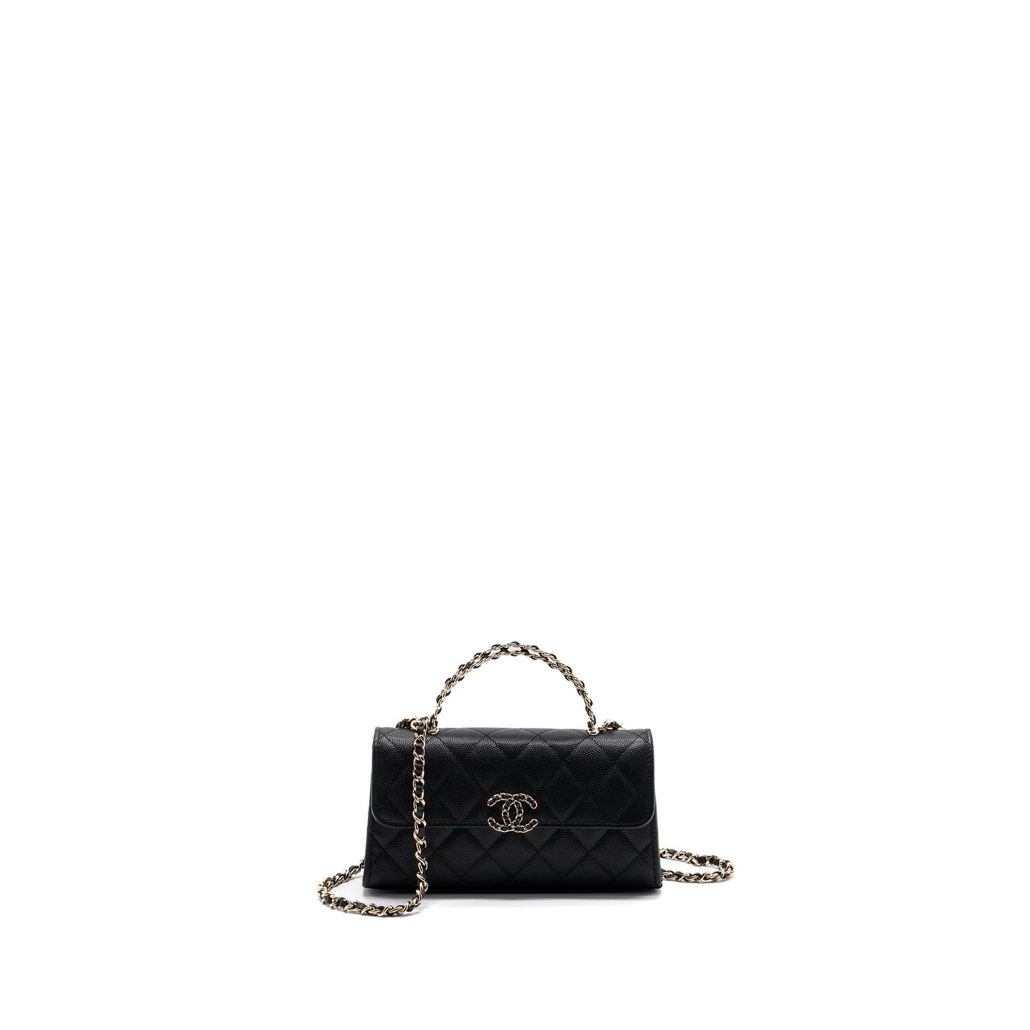Chanel top handle mini flap bag with chain caviar black LGHW (microchip)
