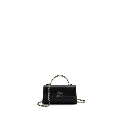 Chanel top handle mini flap bag with chain caviar black LGHW (microchip)