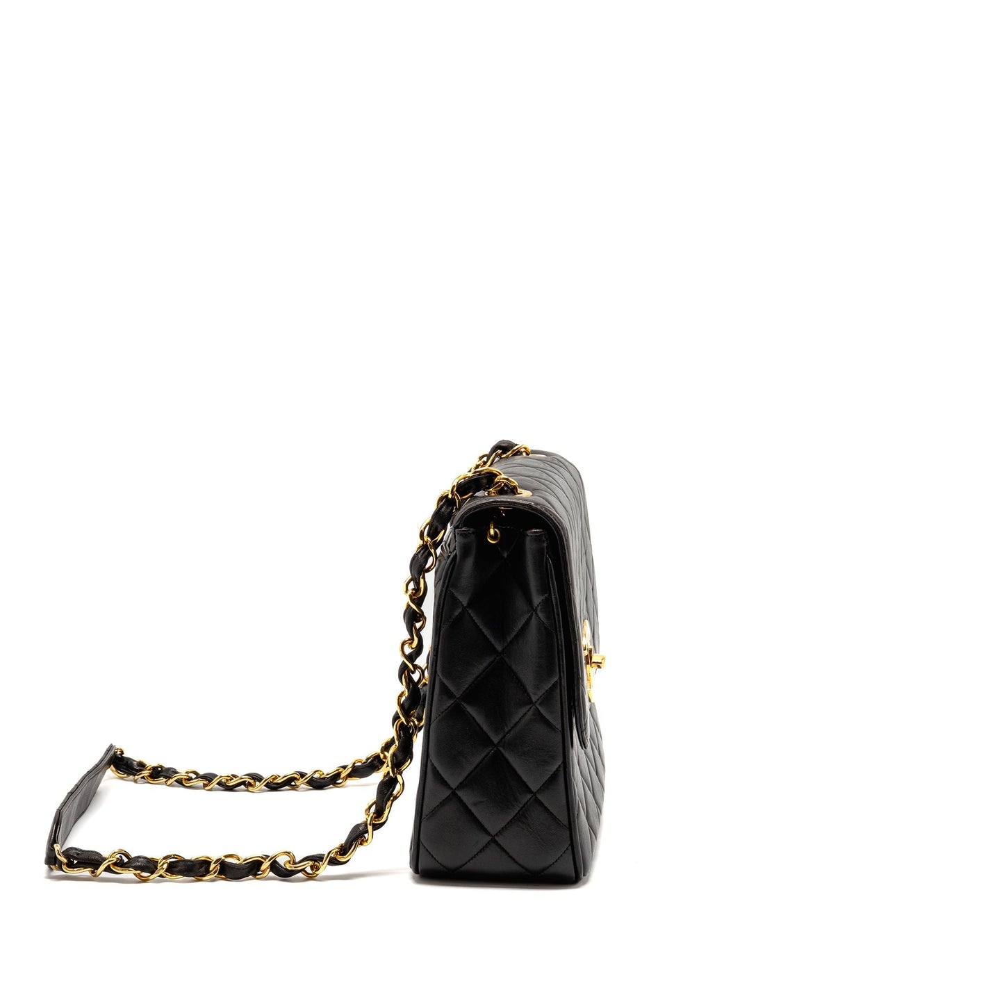 Chanel Vintage Large Square Flap Bag Lambskin Black GHW