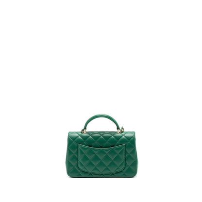 Chanel Top Handle Mini Flap Bag with Chain Lambskin Green LGHW (Microchip)