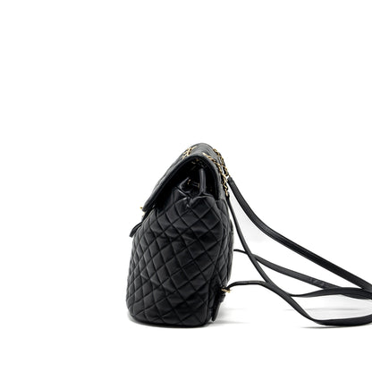 Chanel quilted flap backpack lambskin black GHW