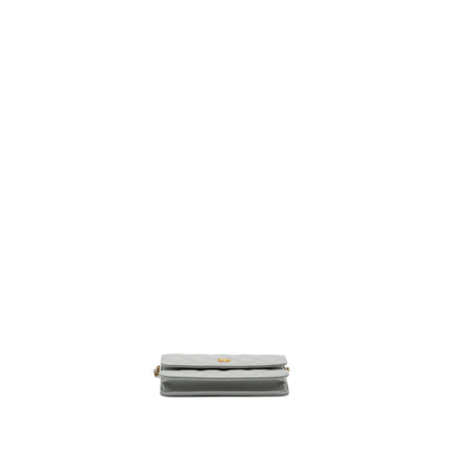 Chanel Pearl Crush Mini Wallet On Chain Lambskin Light Grey Brushed GHW(Microchip)