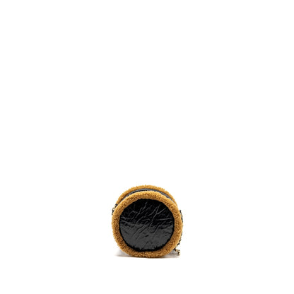 Chanel Shearling CC Round Clutch with Chain Shiny Crumpled Sheepskin Black/Light Brown LGHW