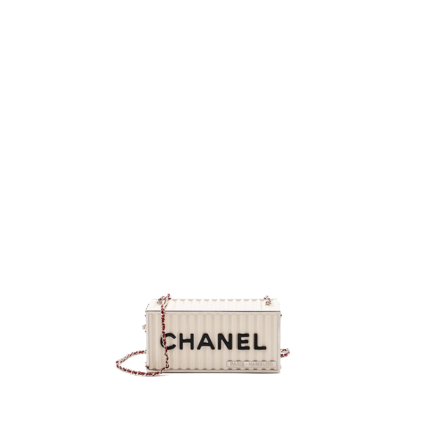 Chanel Paris-Hamburg runway container clutch bag white / black / red SHW