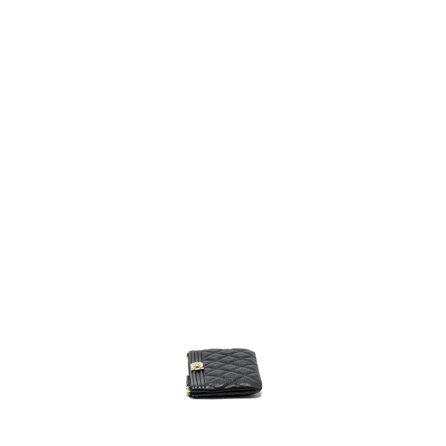 Chanel Small Boy Zip Pouch Shiny Grained Calfskin Black GHW