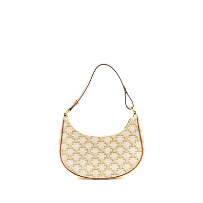 Celine Medium Ava Purse Triomphe Canvas/Calfskin White/Brown