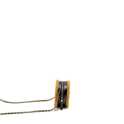 Chanel Shearling CC Round Clutch with Chain Shiny Crumpled Sheepskin Black/Light Brown LGHW