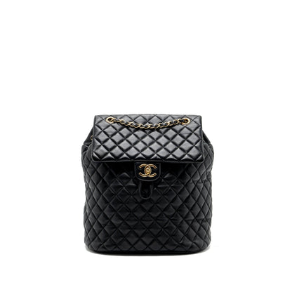 Chanel quilted flap backpack lambskin black GHW