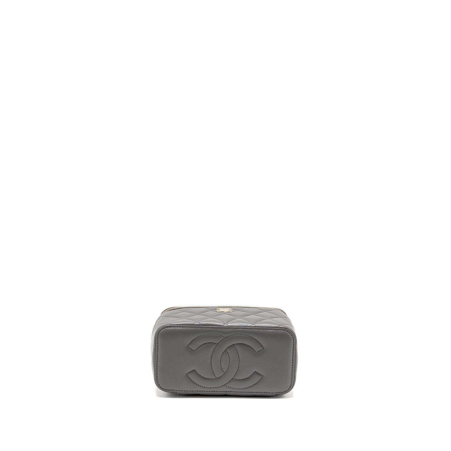 Chanel Top Handle Long Vanity with Chain Lambskin Grey LGHW (microchip)