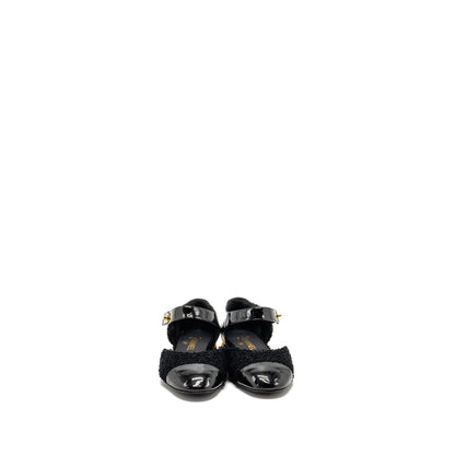 Chanel Size 39 21K CC Logo Ballerinas Tweed/Patent Calfskin Black GHW