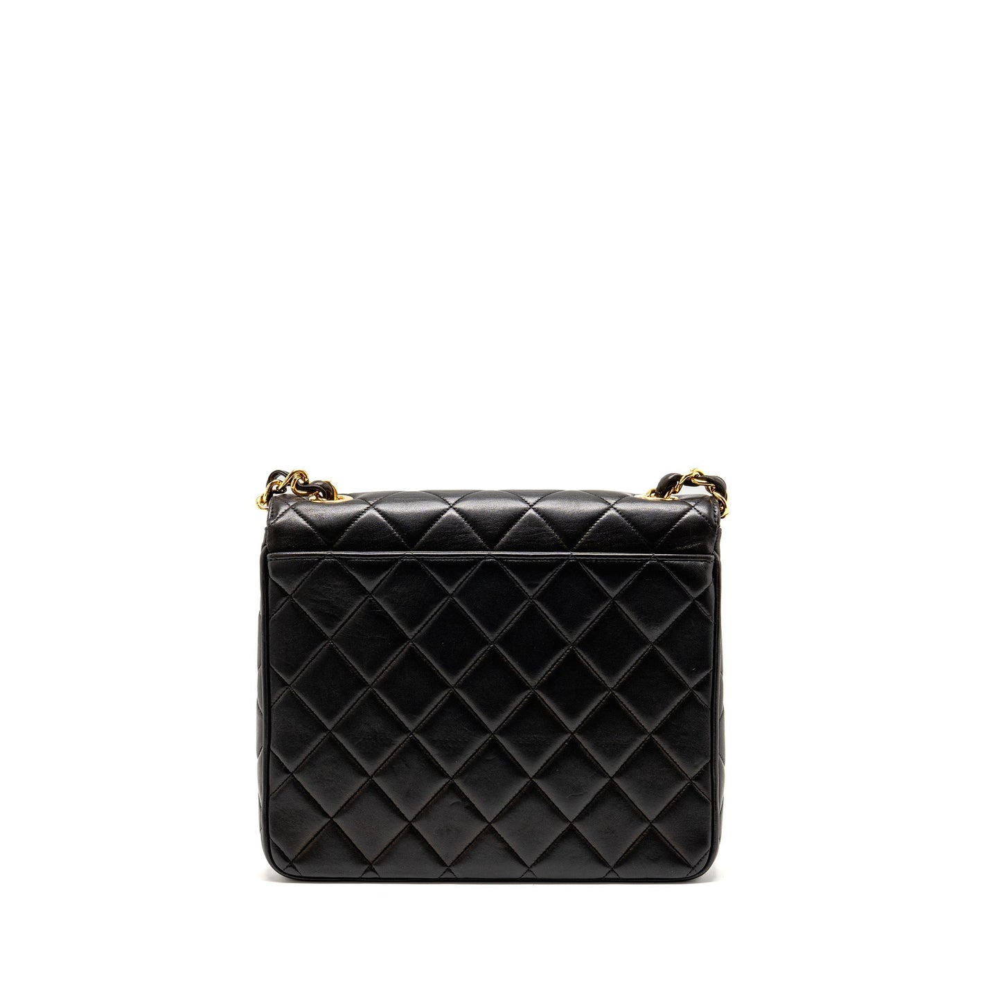 Chanel Vintage Large Square Flap Bag Lambskin Black GHW