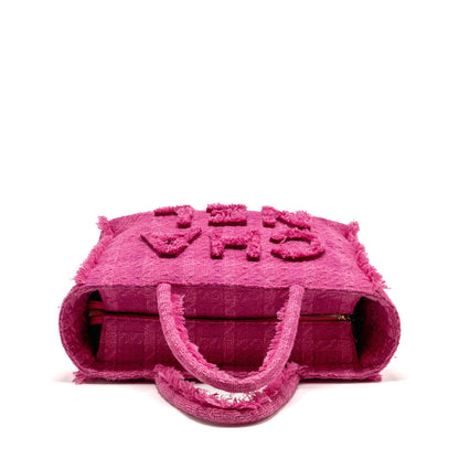 Chanel Letter Logo Zipped Shopping Bag Tweed Pink GHW