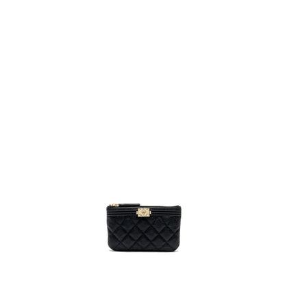 Chanel Small Boy Zip Pouch Shiny Grained Calfskin Black GHW