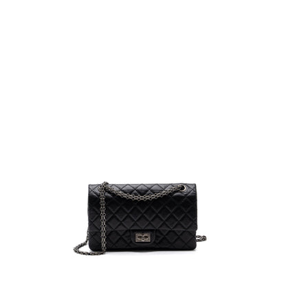 CHANEL 2.55 SMALL REISSUE FLAP  BAG AGED CALFSKIN BLACK RUTHENIUM HARDWARE