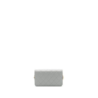 Chanel Pearl Crush Mini Wallet On Chain Lambskin Light Grey Brushed GHW(Microchip)