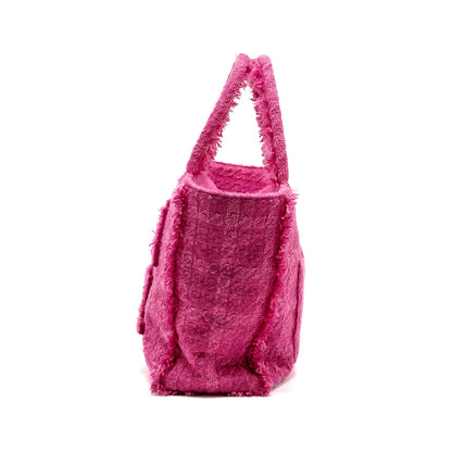 Chanel Letter Logo Zipped Shopping Bag Tweed Pink GHW