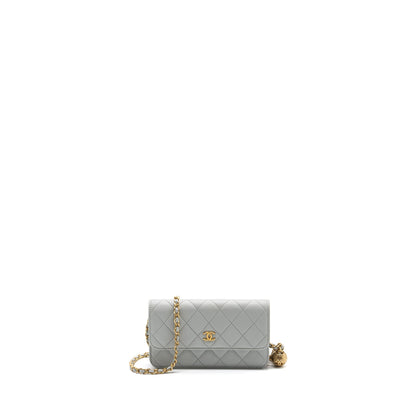 Chanel Pearl Crush Mini Wallet On Chain Lambskin Light Grey Brushed GHW(Microchip)