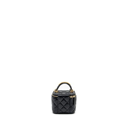 Chanel Top Handle Mini Vanity Case with Chain Lambskin Black GHW (Microchip)