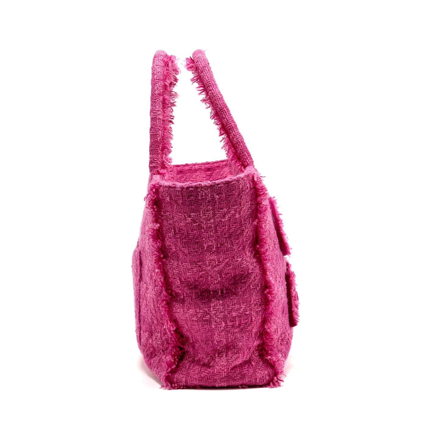Chanel Letter Logo Zipped Shopping Bag Tweed Pink GHW