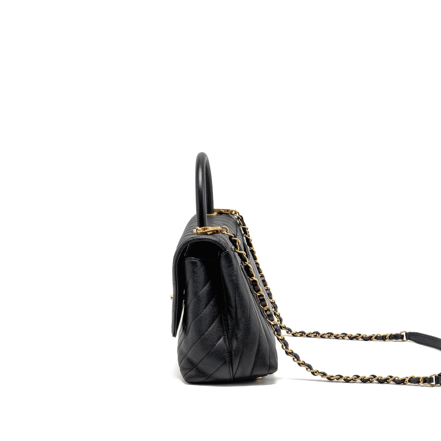 Chanel Medium Chevron Coco handle caviar black GHW