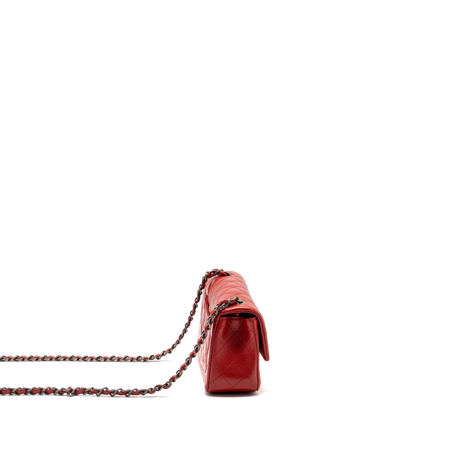 Chanel mini rectangular flap bag caviar red ruthenium hardware
