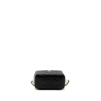 Chanel Top Handle Long Vanity With Chain Lambskin Black LGHW(Microchip)