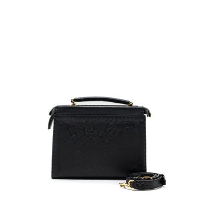 Fendi Peekaboo Fit Mini Selleria Purse with topstiching Leather Black