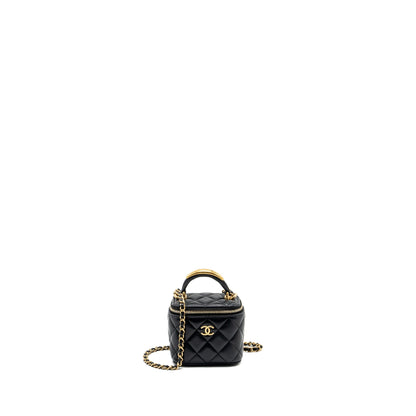 Chanel Top Handle Mini Vanity Case with Chain Lambskin Black GHW (Microchip)