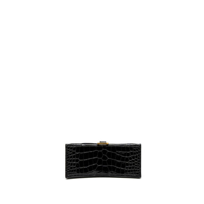 Balenciaga Small Hourglass Purse Crocodile-Embossed Calfskin Black