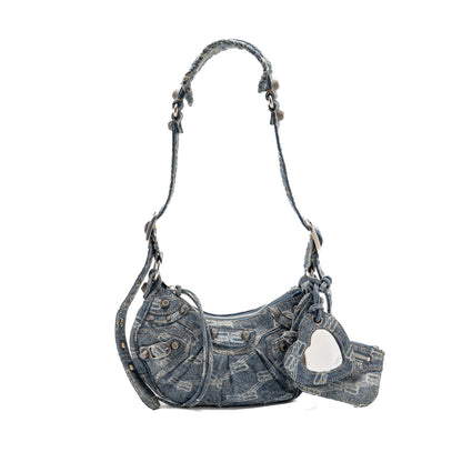 Balenciaga Le Cagole Mini Purse Monogram Denim Light Blue