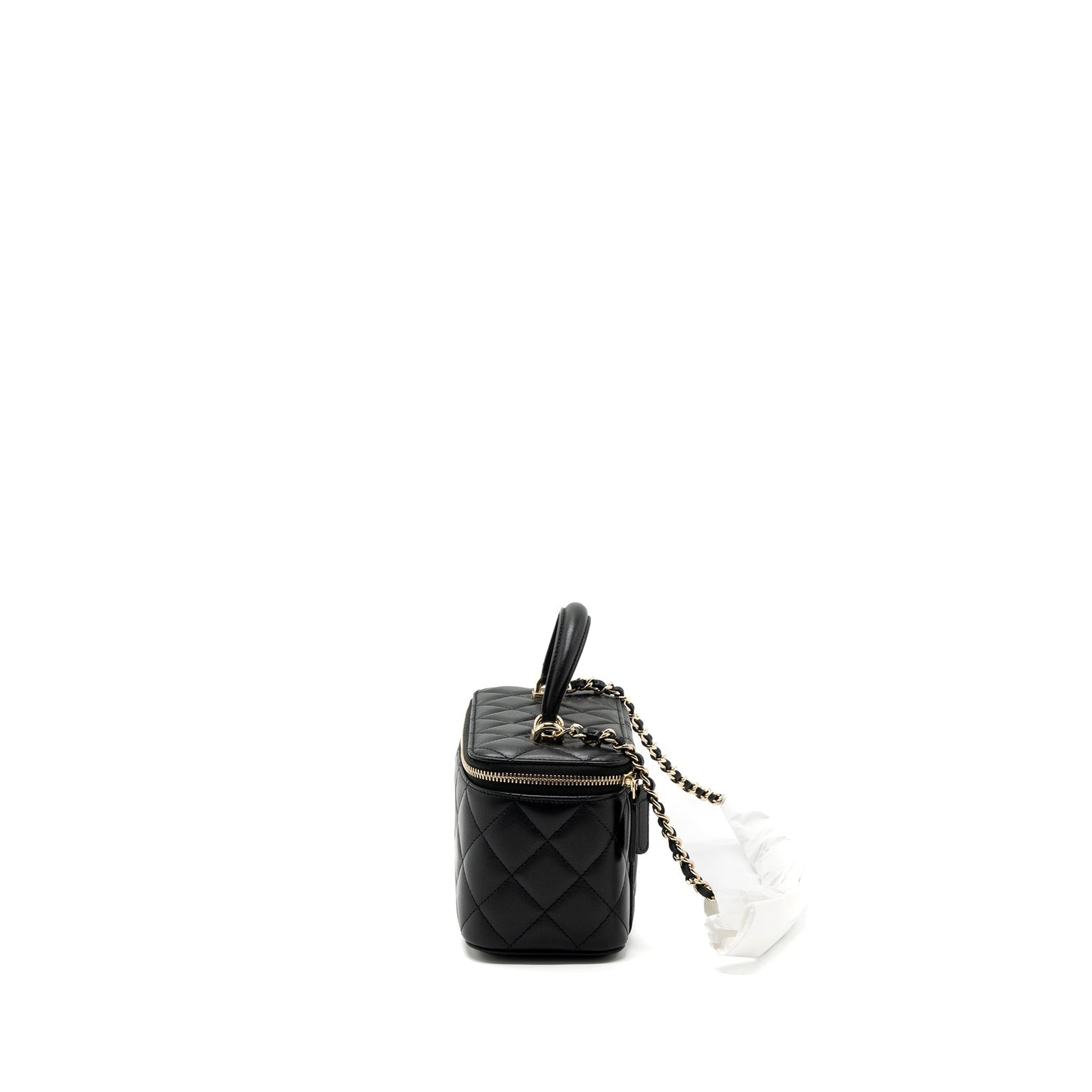 Chanel Top Handle Long Vanity With Chain Lambskin Black LGHW(Microchip)