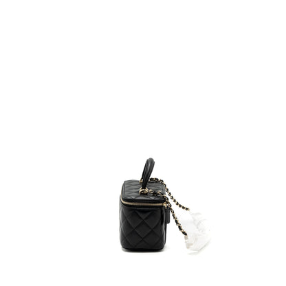 Chanel Top Handle Long Vanity With Chain Lambskin Black LGHW(Microchip)