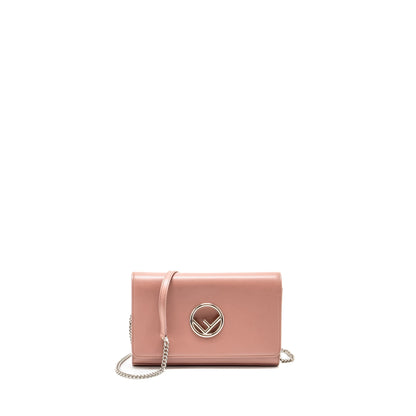 Fendi Logo Crossbody Purse Calfskin Light Pink