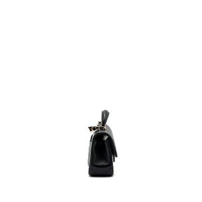 Chanel top handle mini Rectangular flap bag lambskin black LGHW (Microchip )