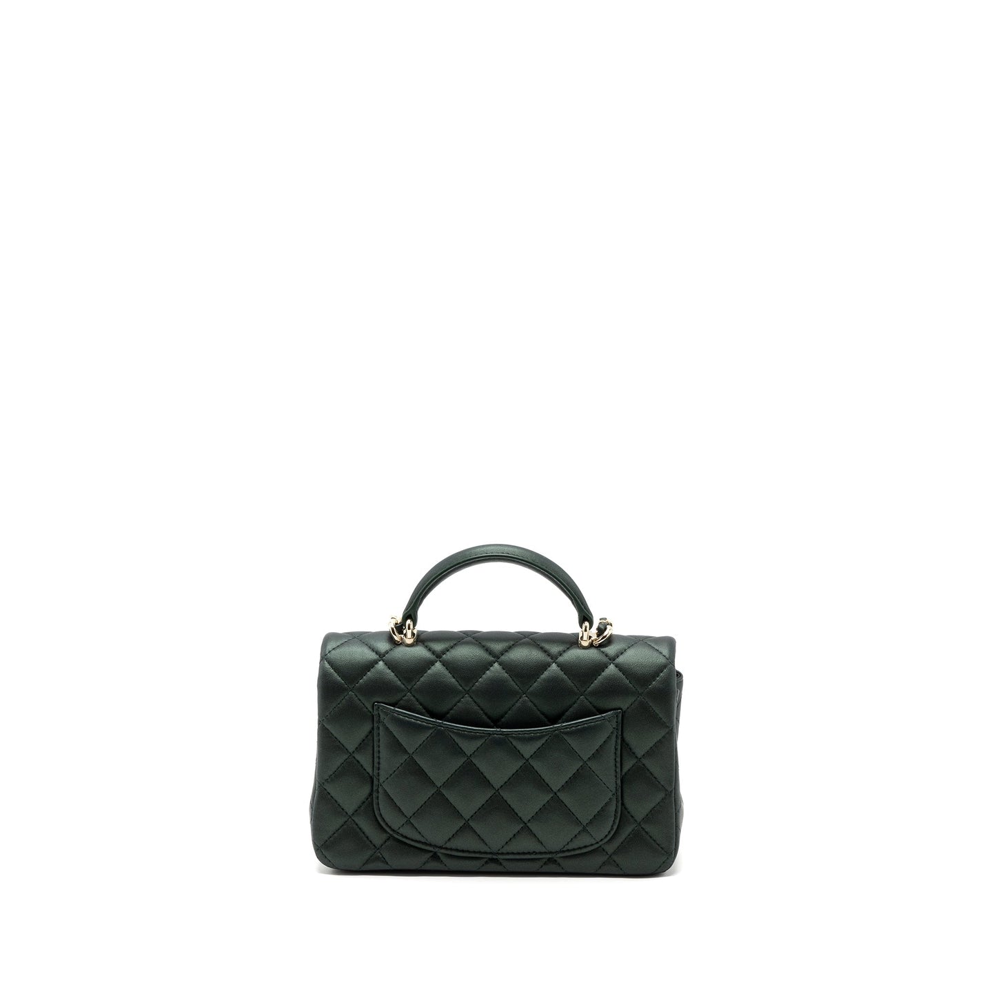 Chanel Top Handle Mini Rectangular Flap Bag Lambskin Dark Green LGHW (microchip)