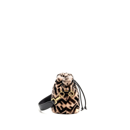 Fendi Mon Tresor Bucket Purse Shearling Zucca Pink/Black