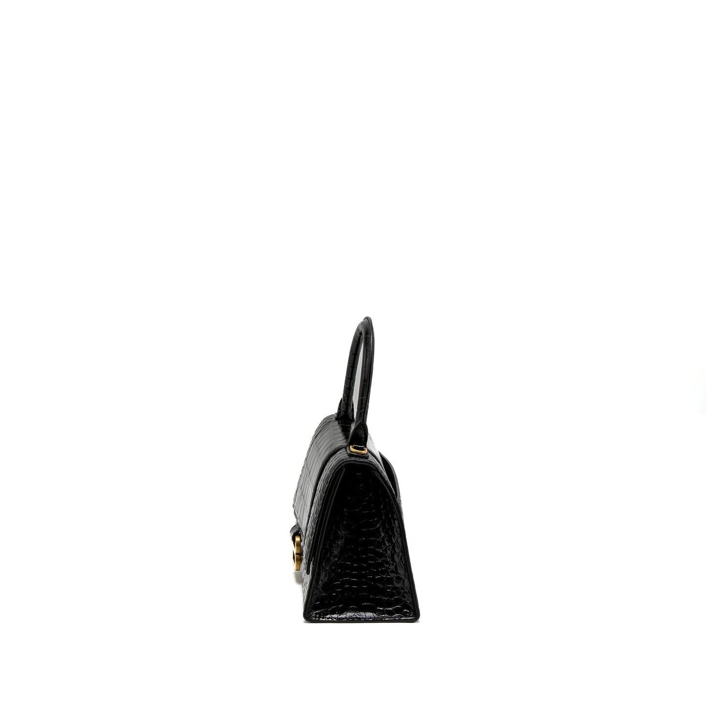 Balenciaga Small Hourglass Purse Crocodile-Embossed Calfskin Black