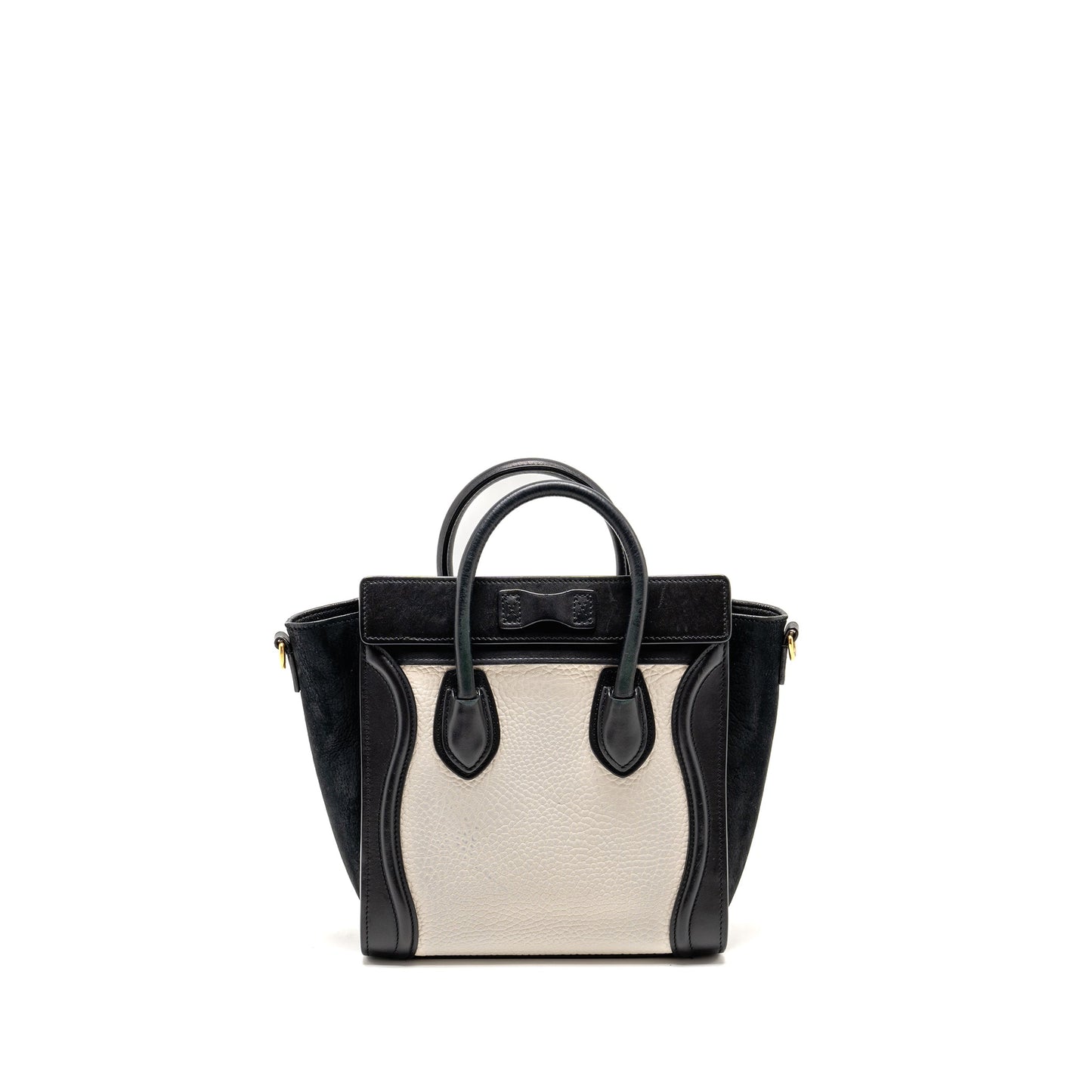 Luxury CELINE Nano Luggage bag calfskin black / white GHW